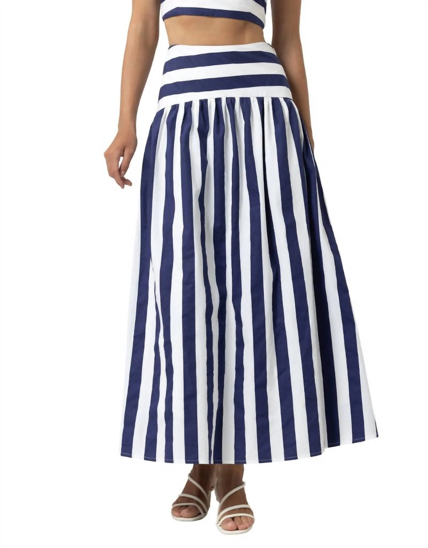 Oliver Poplin Maxi Skirt In Marine Stripe | Shop Simon