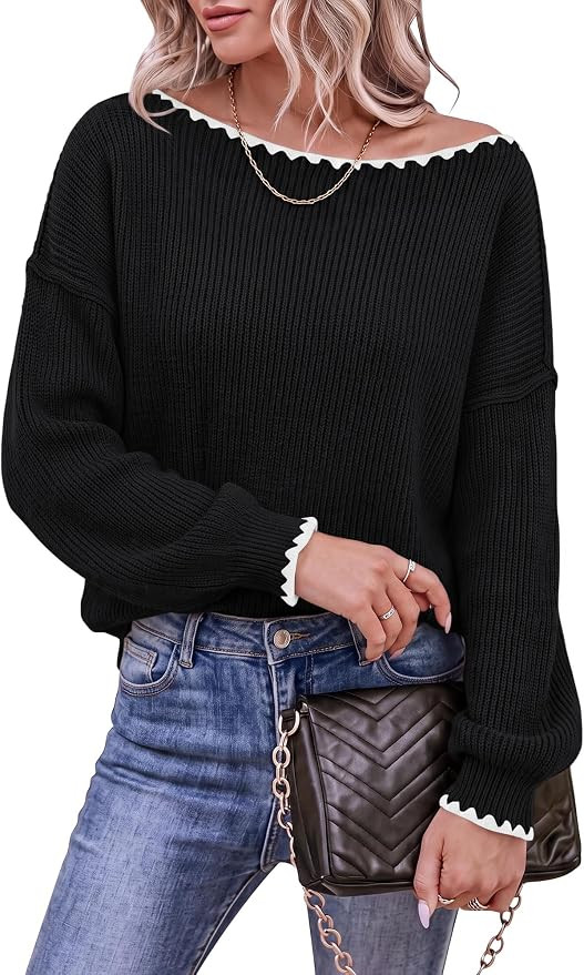 BTFBM Fall Sweaters for Women 2026 Casual Long Sleeve Oversized Sweater | Loose Fit Ribbed Knit P... | Amazon (US)