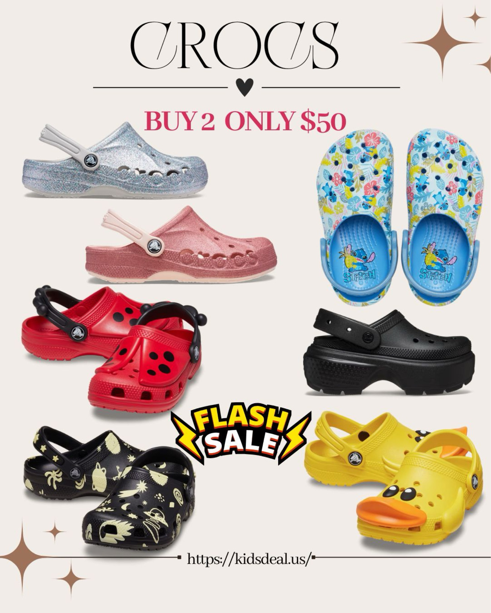 Crocs 2 for $50 Flash Sale + Free Shipping! 

The sale only applies to select styles. 

#crocs #toddler #kids

#LTKSaleAlert #LTKKids #LTKFamily