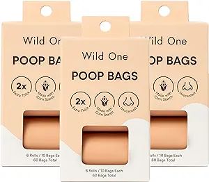 Wild One Poop Bags, 180 Bags Made From Cornstarch, Eco-Friendly, Unscented, Blush Color | Amazon (US)
