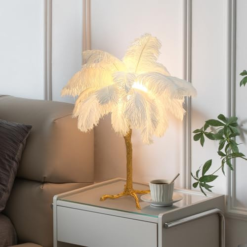 ZYLEISENBAO White Feather Table Lamp Europe Bedside Fuzzy Ostrich Lamp for Girl Romantic Wedding Gift Cute Princess Desk Light G4*3 Bulb for Living Room Bedroom Entrytable Office | Amazon (US)