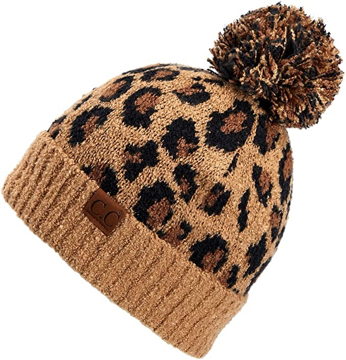 C.C Exclusives Soft Beanie hat with Leopard Pattern and Fur Pom(HAT-7001)(SF-7001) | Amazon (US)