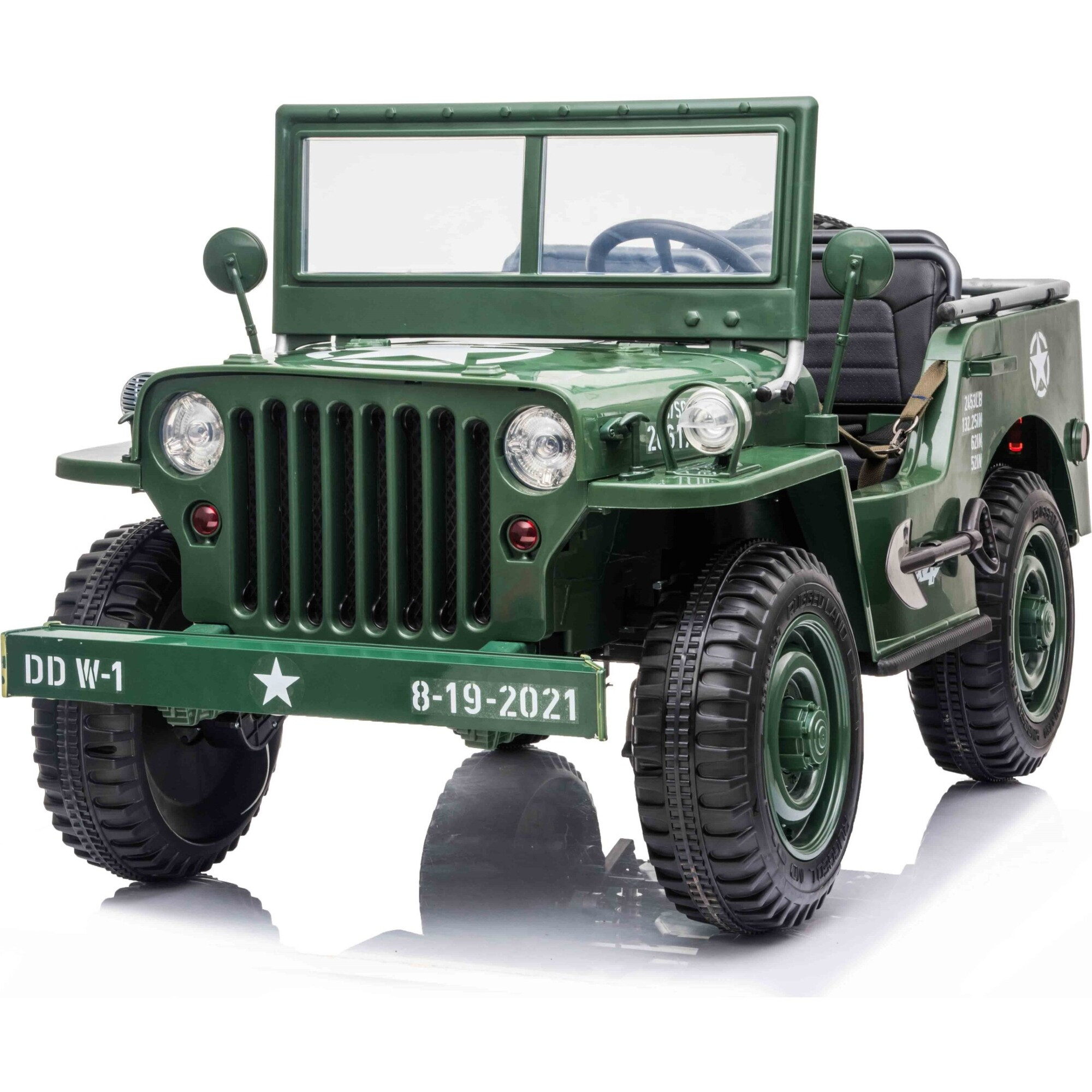 24V Military Willy Jeep 3 Seater Electric Ride on (Green) | Maisonette