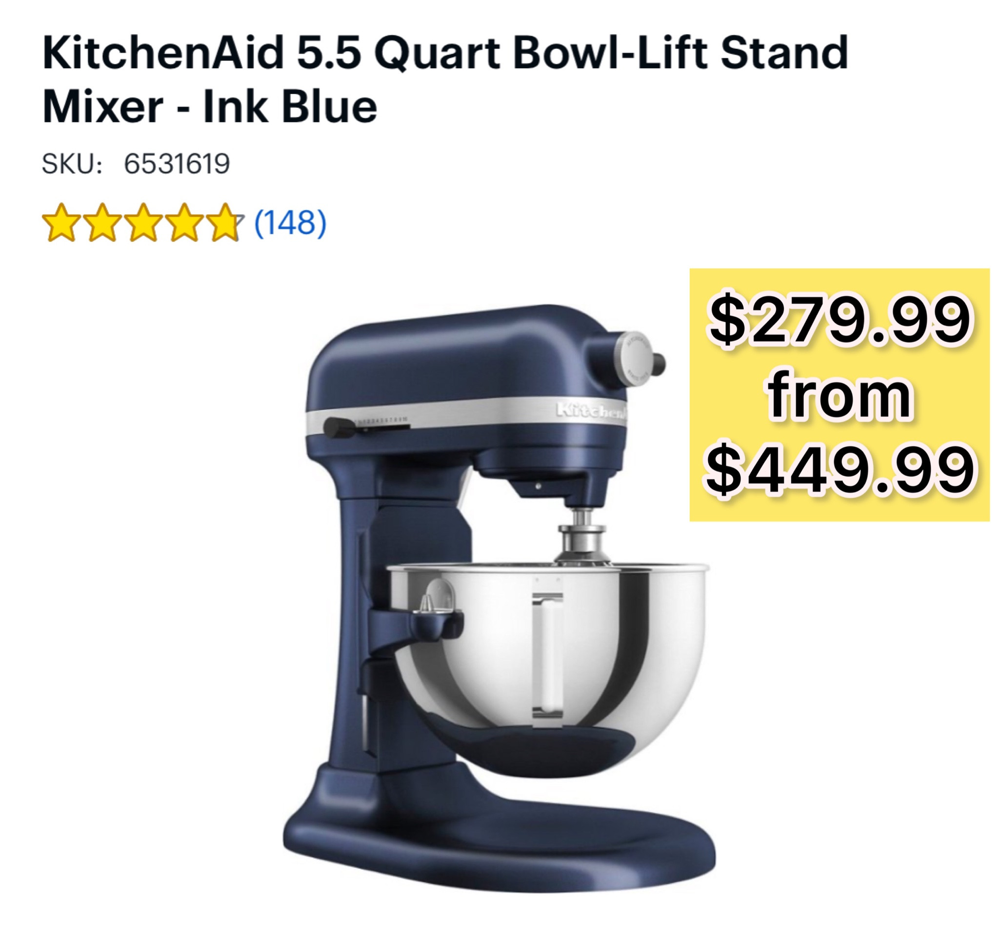 KitchenAid 5.5 Quart Bowl-Lift Stand Mixer Ink Blue KSM55SXBXIB