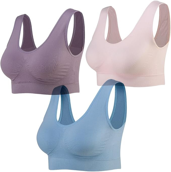 Lemef 3-Pack Seamless Sports Bra Wirefree Yoga Bra with Removable Pads for Women | Amazon (US)