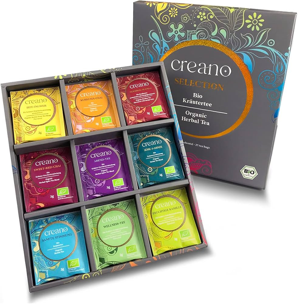 Creano Organic Herbal Tea Gift Set - 27 Organic Tea Bags in 9 Different Varieties - Tea Sampler -... | Amazon (UK)