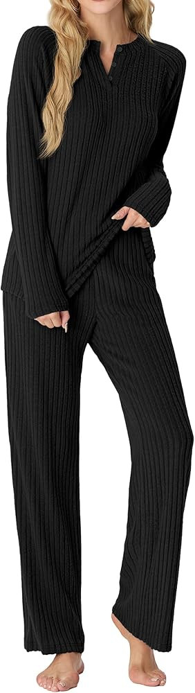 PrinStory Womens Pajama Sets Pajamas Fall Winter Long Sleeve Lounge Set Two Piece Soft Pjs | Amazon (US)