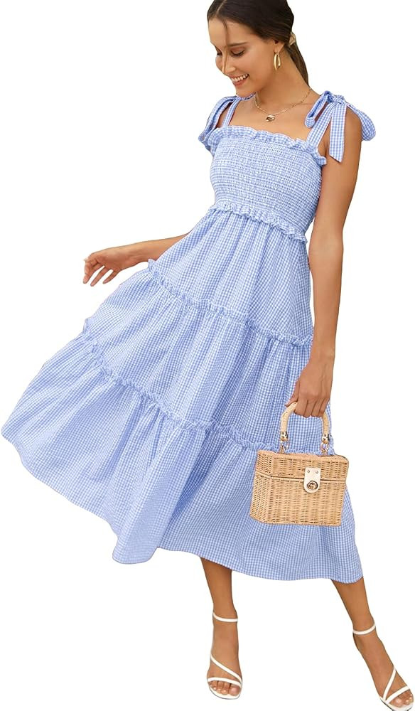 Floerns Women's Summer Boho Floral Print Tie Strap A Line Long Maxi Dress | Amazon (US)