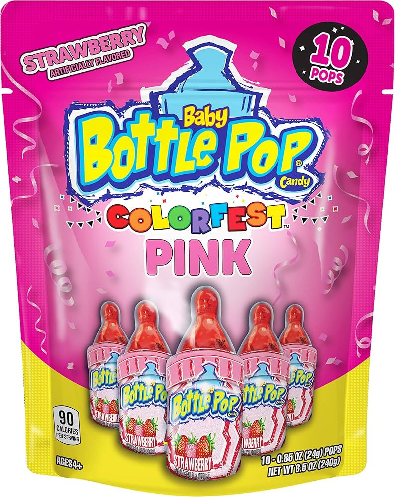 Baby Bottle Pop Pink Colorfest Valentine's Day Candy Individually Wrapped Party Pack - 10 Pink St... | Amazon (US)