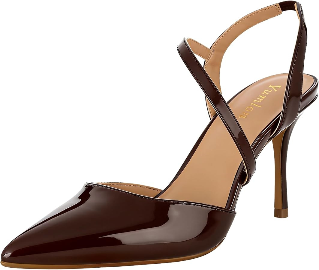 Yumlon Closed Toe Slingback Heels Wedding High Stiletto Heel for Women 3.3 Inch Ankle Strap Point... | Amazon (US)