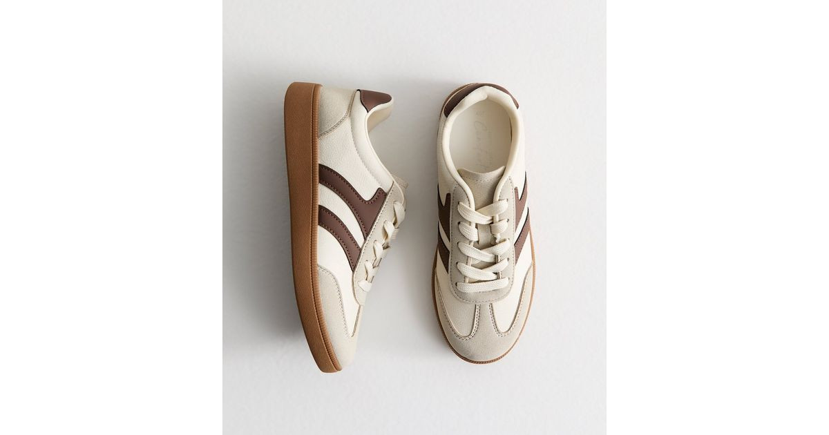 Cream Contrast Panel Faux Suede Trainers | New Look | New Look (UK)