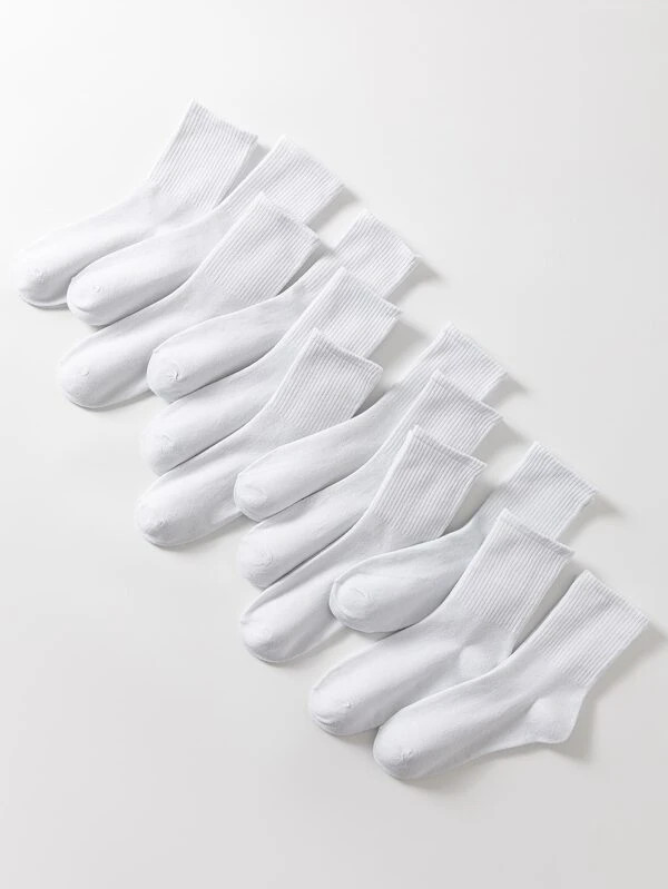 12pairs White Striped Cuff Basic Breathable Sweat-absorbing Antibacterial Mid Calf Socks For Wome... | SHEIN