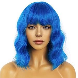 Short Bob Wavy Wig with Bangs for Women Loose Curly Shoulder Length Synthetic Cosplay Wig Bob for... | Amazon (US)