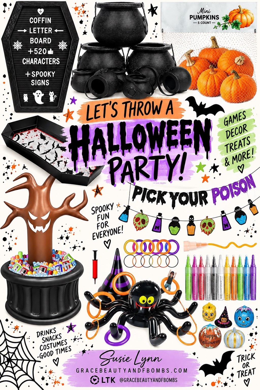 Halloween Party Essentials! Includes games and treats for kids as well as all of the things you need to entertain adults too!
#Halloweenparty #halloweenpartyactivities #halloweenpartyforfamilies #Halloweenpartyforadults #Halloweenpartyforkids #Halloweenpartyessentials #Halloweenpartysupplies #Halloweengames #Halloweenentertaining #Halloweencrafts #paintyourownpumkin

#LTKSeasonal #LTKKids #LTKfoodie