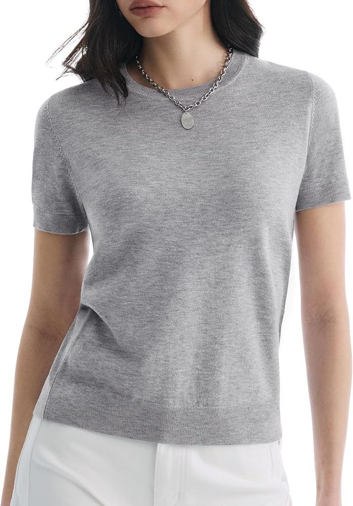 Women's Short Sleeve Sweaters Crew Neck Tops Lightweight Pullover Casual Business Grace in Motion... | Amazon (US)