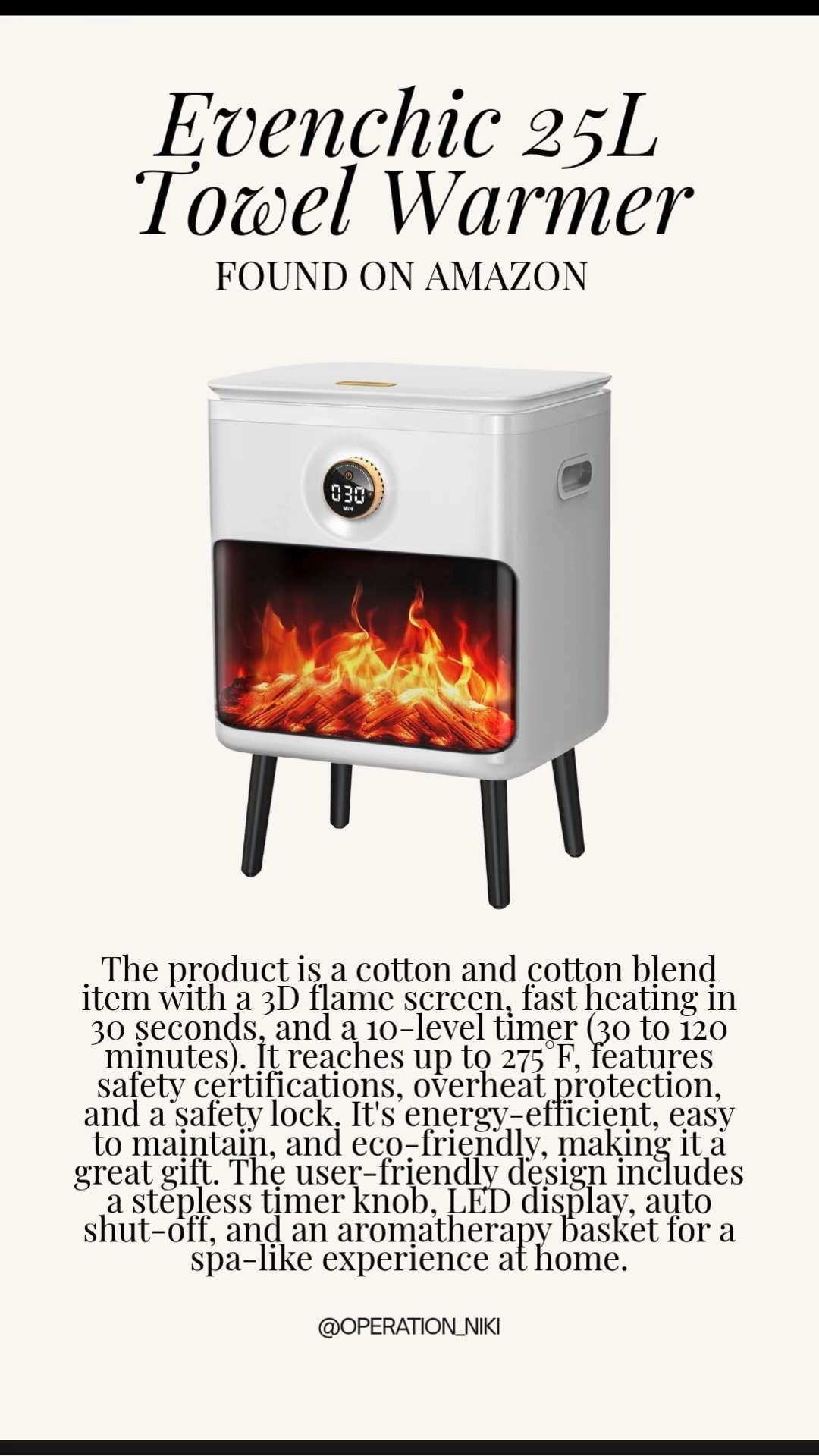 Step into pure luxury every single morning with the Evenchic 25L Towel Warmer. ☁️✨ There is nothing like a warm, cozy towel waiting for you right after a shower to make your home feel like a high-end spa.

With its large capacity and sleek design, it is the ultimate spring refresh for your bathroom. Whether it is towels, robes, or even your favorite throw blanket, this is the self-care upgrade you deserve this season. 🧖🏾‍♀️🌸

Follow for more @OPERATION_NIKI on IG, TikTok, & Facebook

#TowelWarmer #Evenchic #BathroomOrganization #SelfCare #SpringRefresh #HomeSpa #AmazonHome #LuxuryLiving #BathroomDecor #OperationNiki #AmazonFinds #SpringClean2026 

 #LTKselfcare #LTKHome