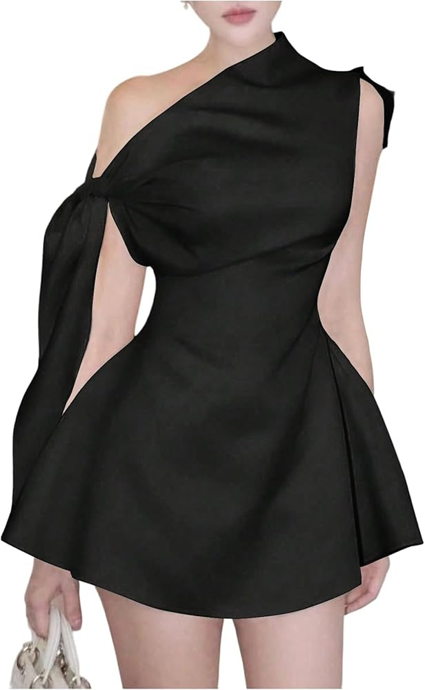 Floerns Women's Elegant Off The Shoulder Mini Dress Tie Side Sleeveless Formal A Line Dresses | Amazon (US)