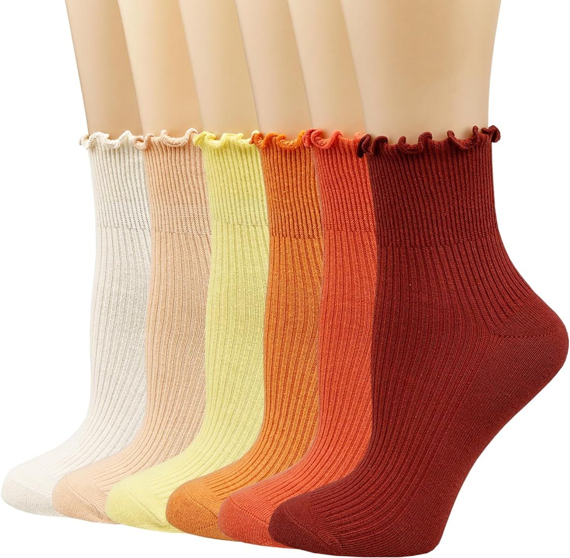 albagu Womens Ruffle Socks Casual Soft Cotton Crew Socks for Women Girls Cute Frilly Ankle Socks ... | Amazon (US)