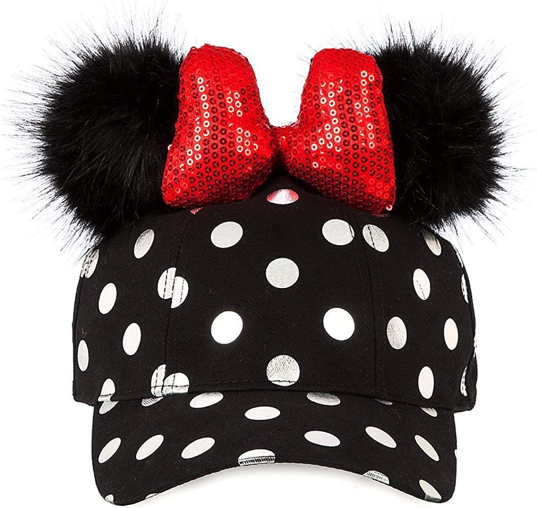 Disney Minnie Mouse Polka Dot Pom Pom Baseball Cap with Bow Black | Amazon (US)