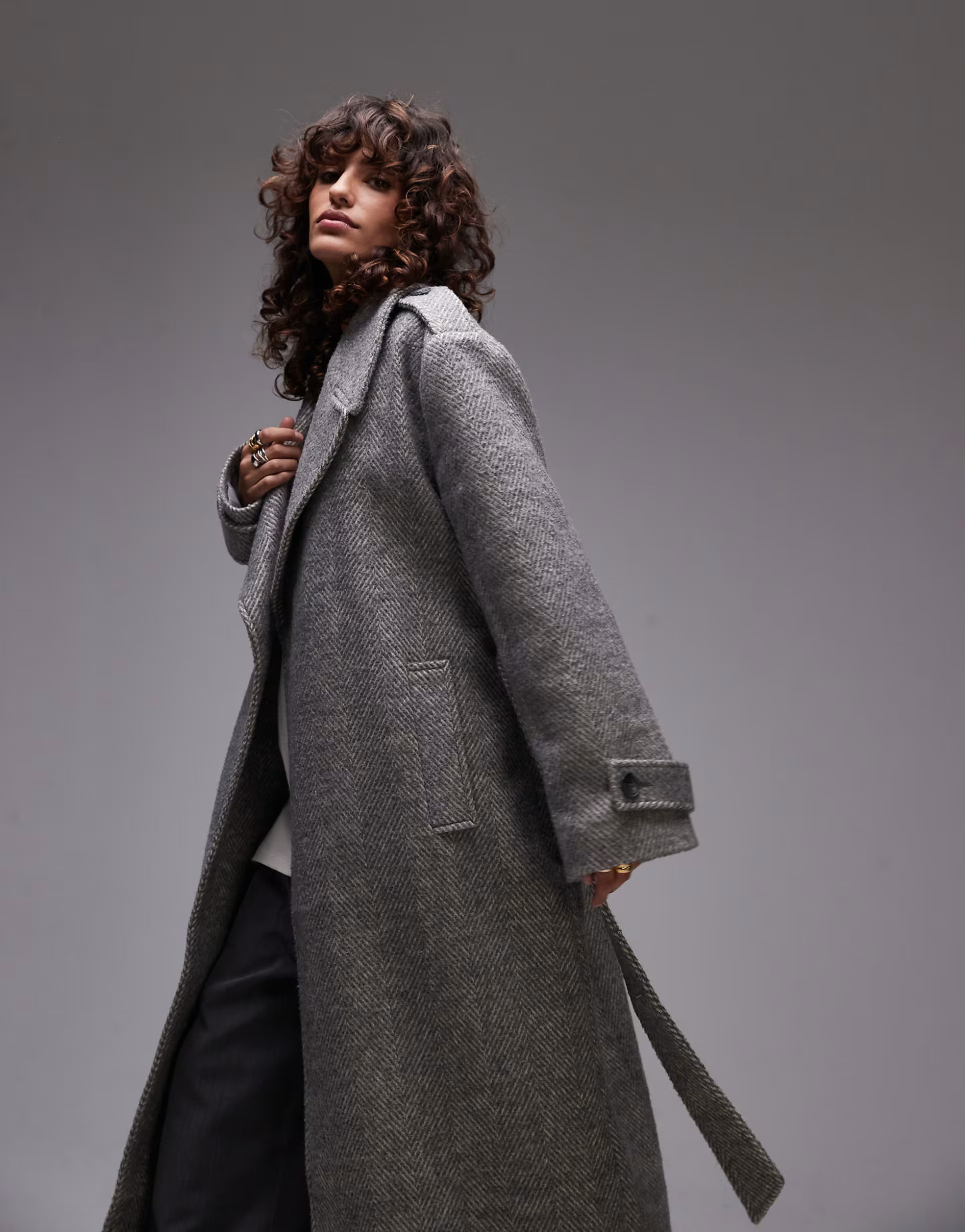 Topshop longline herringbone oversized coat in gray | ASOS (Global)