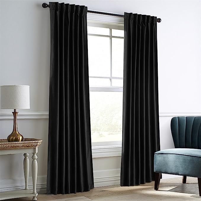 Dreaming Casa Darkening Black Velvet Curtains for Living Room Thermal Insulated Rod Pocket Back T... | Amazon (US)