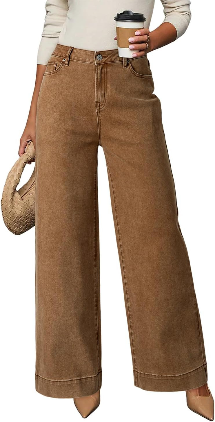 Dokotoo Women's Casual High Waisted Jeans Stretch Wide Leg Loose Denim Pant | Amazon (US)