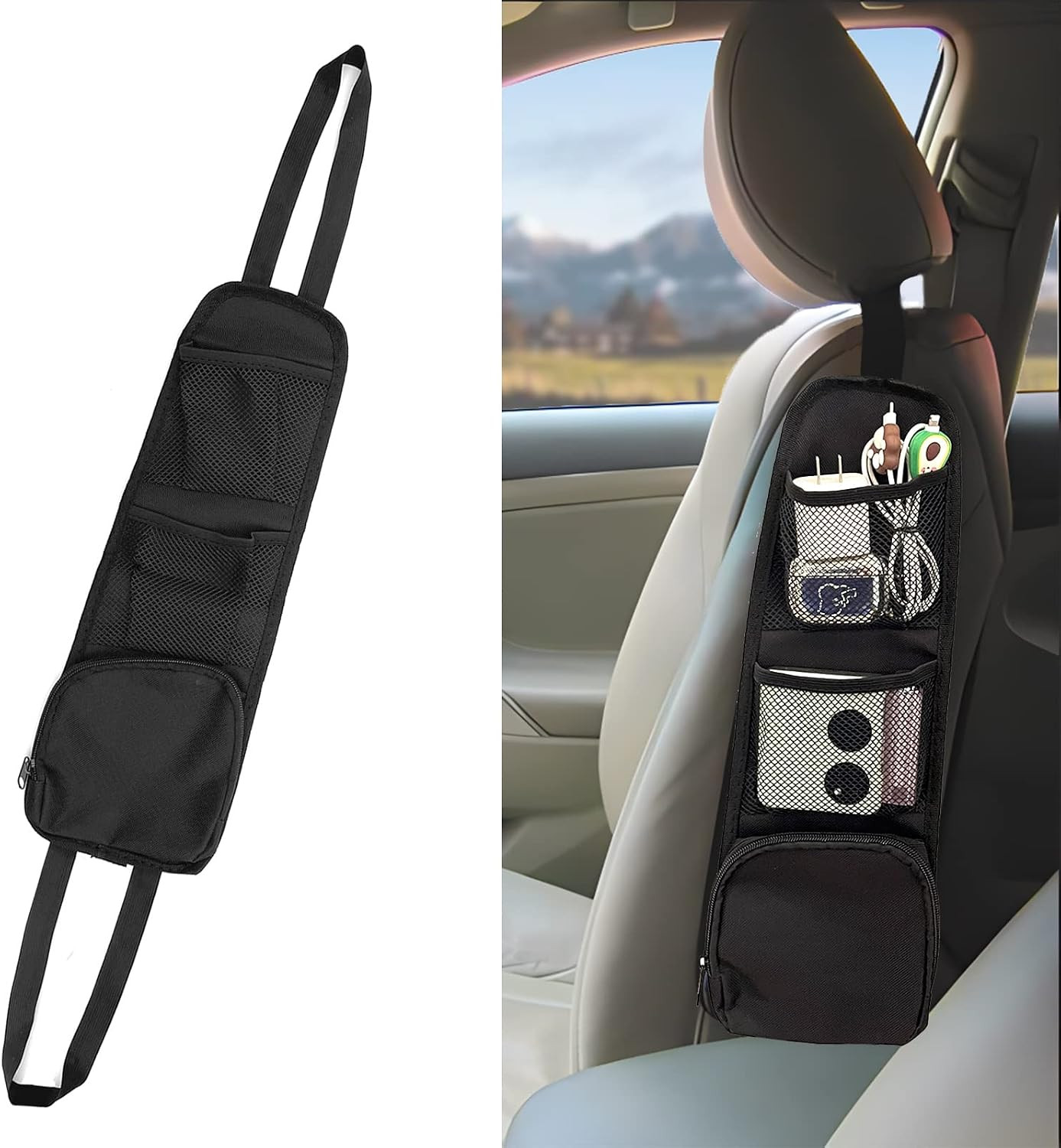 QUICTO Car Seat Storage Hanging Bag, Multi-Pocket Seat Side Organizer, Car Multifunctional Storage Mesh Net Pocket, Can Hold Mobile Phone, Wallet, Glasses, Suitable for Cars, SUVs, Trucks | Amazon (US)