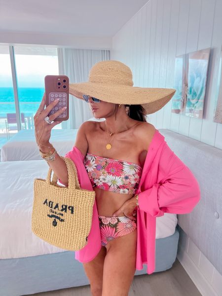 Wearing size medium in swimsuit, size small in cover-up. 
Vacation outfits, swimsuit, bikini, floral bikini, beach hat, Prada straw handbag, gold necklace, beach outfit, Miami, red dress boutique try on haul, emily Ann Gemma 

#LTKSeasonal #LTKswim #LTKstyletip