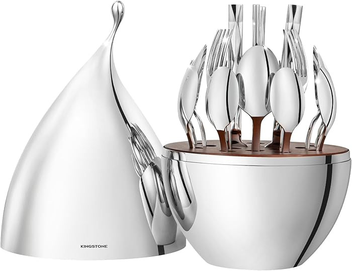 KINGSTONE Silverware Set with Waterdrop Storage Organizer, Luxury 20 Piece Flatware Set for 4, 18... | Amazon (US)