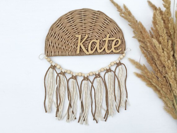 Personalized wall decor, Nursery name sign, Wall basket with tassel garland for boho nursery dec... | Etsy (US)