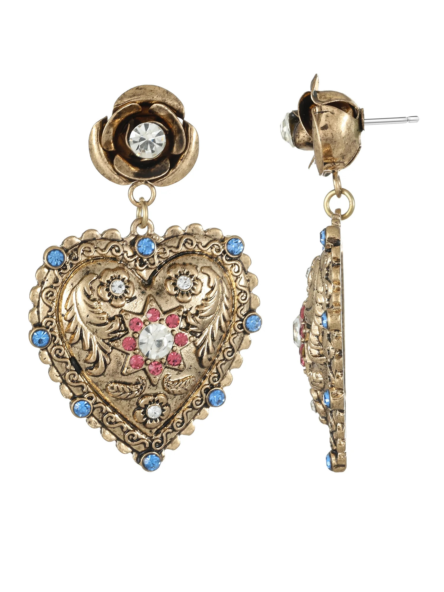 No Boundaries Antique Goldtone Heart Earrings, 1 Pair | Walmart (US)