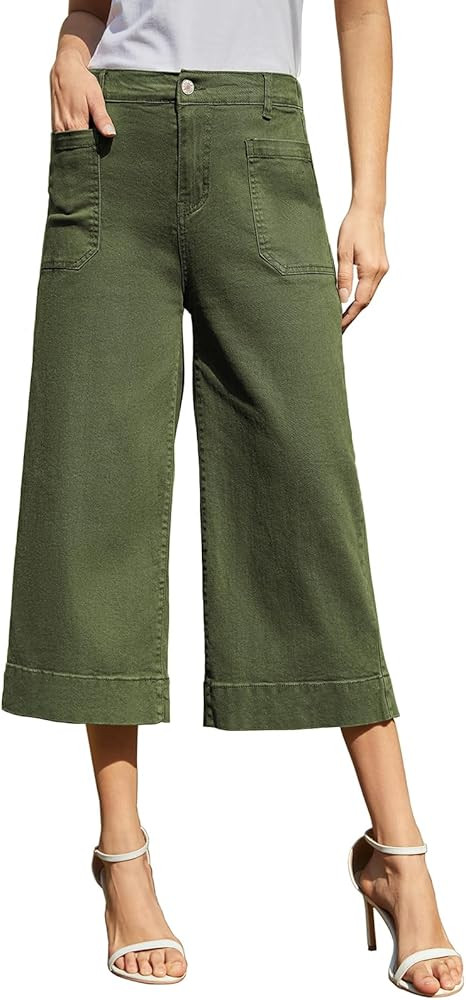 Women Wide Leg Capri Pants Stretchy Cropped Pants for Women Trendy Chino Capris Pants Summer Trou... | Amazon (US)