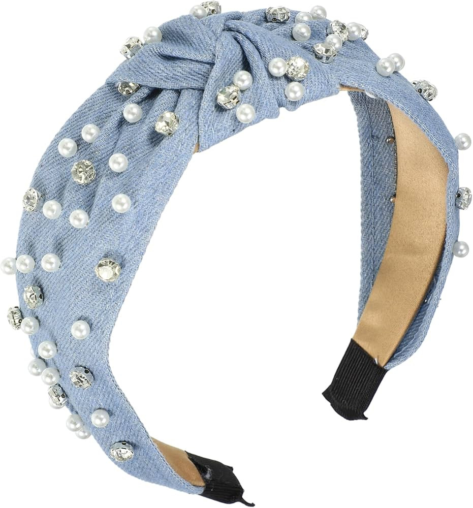 VOCOSTE Pearly Rhinestones Crystal Knotted Women Headband, Classic Casual Style Headband for Wome... | Amazon (US)