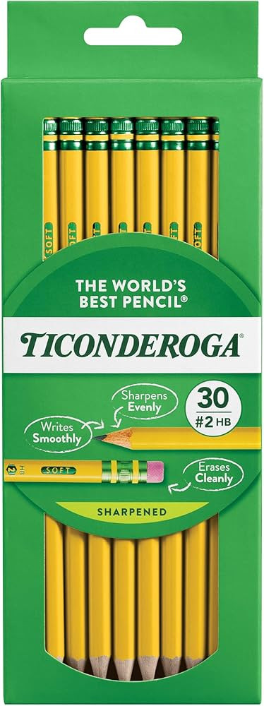 Ticonderoga Wood-Cased Pencils, Pre-Sharpened, 2 HB Soft, Yellow, 30 Count | Amazon (US)