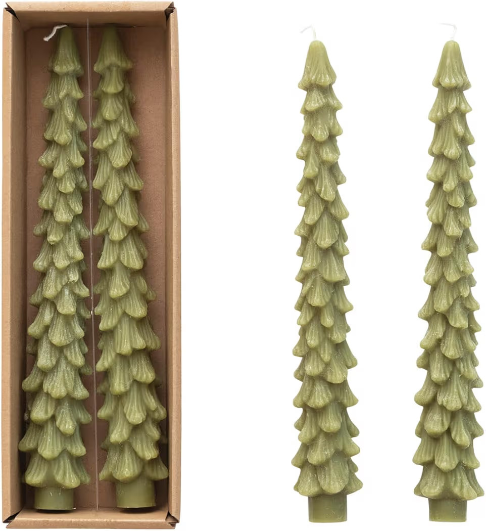 Creative Co-Op Unscented Tree Shaped Taper Candles, Cedar Green, Boxed Set of 2 | Amazon (US)
