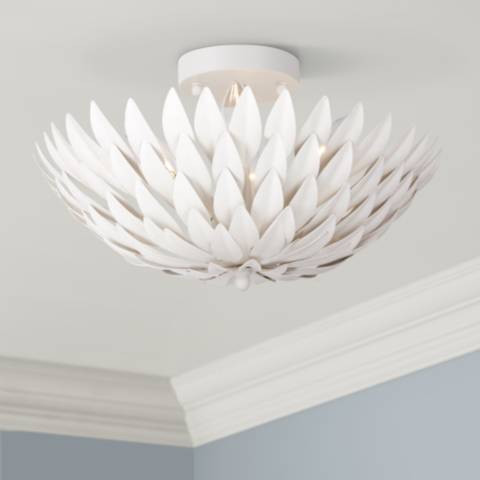 Crystorama Broche 16" Wide Modern Matte White Leaves Ceiling Light | Lamps Plus