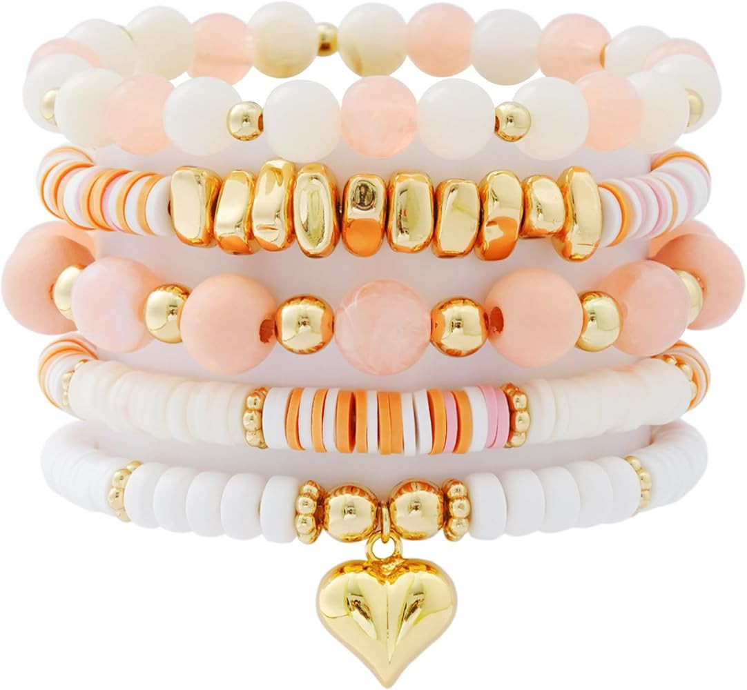 Heishi Beaded Stretch Bracelets for Women Stackable Polymer Clay Beads Bracelets Friendship Boho ... | Amazon (US)