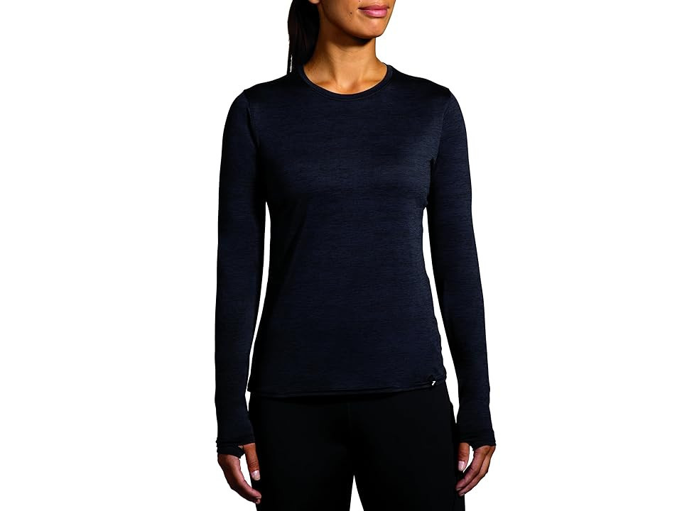 Brooks Luxe Long Sleeve Women's Clothing Heather Deep Black : LG (US Women's 12-14), Polyester | Zappos