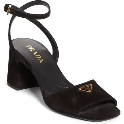 Prada Block Heel Ankle Strap Sandal in Black at Nordstrom, Size 7.5Us | Nordstrom