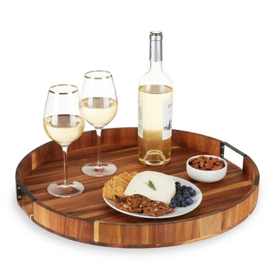 Twine Acacia Lazy Susan, 20" Rotating Serving Tray with Metal Handles for Dining Table Centerpiece, Kitchen Decor, Housewarming, Wedding Gifts, Wood | Target