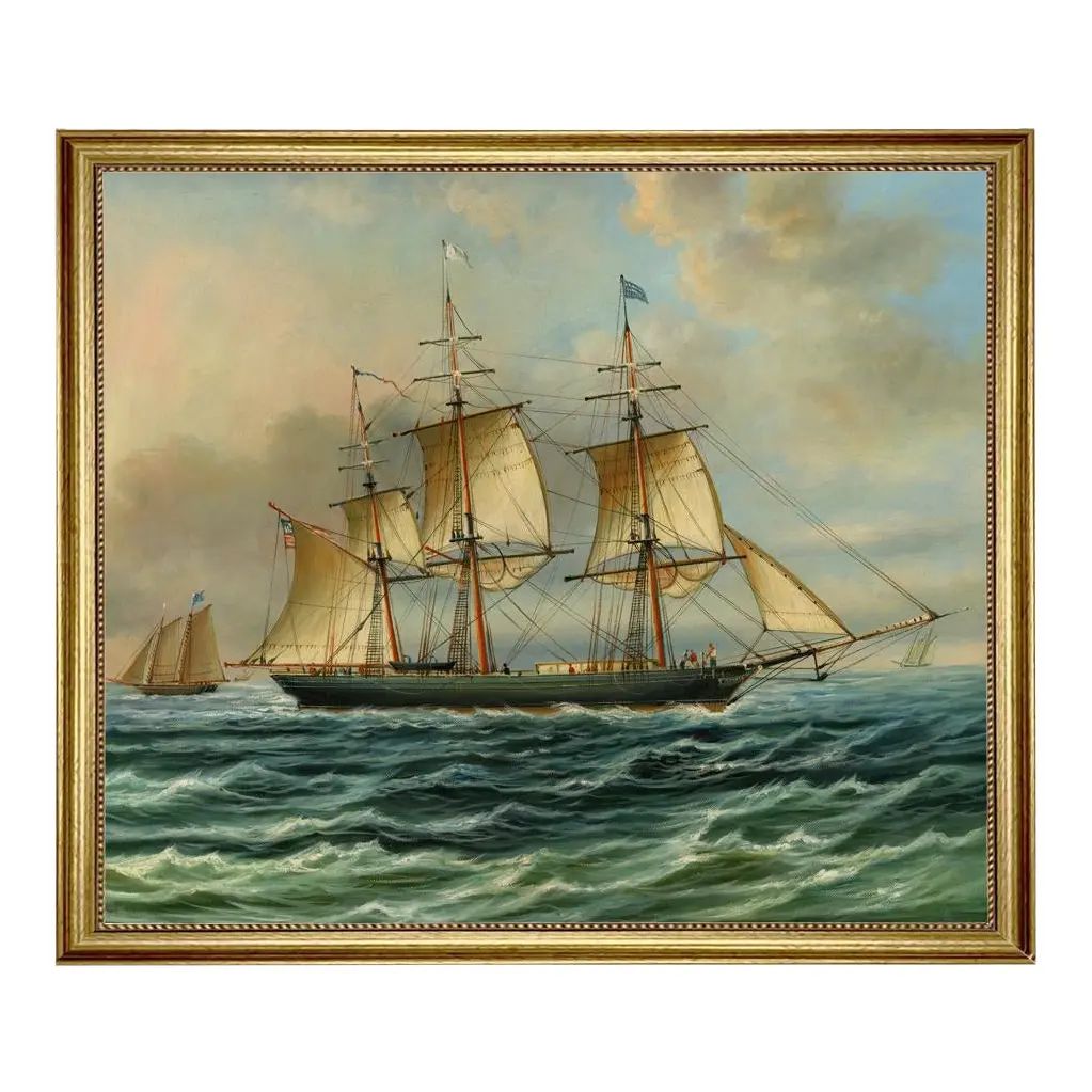 Baltimore Clipper Architect Framed Oil Painting Print on Canvas in Antiqued Gold Frame | Chairish