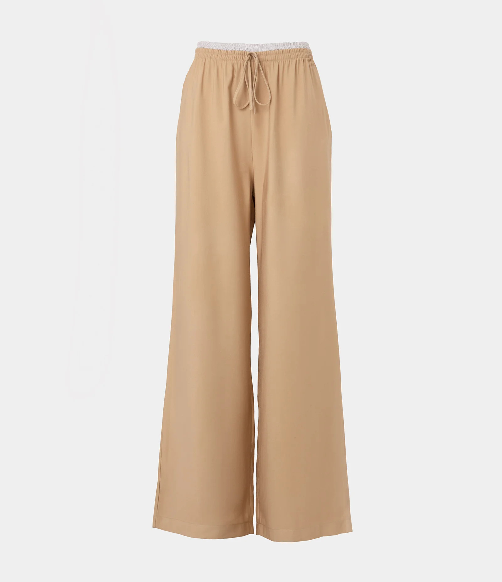 Calça Reta em Viscose com Cós Elástico Duplo e Amarração Bege - Lojas Renner | Renner (BR)