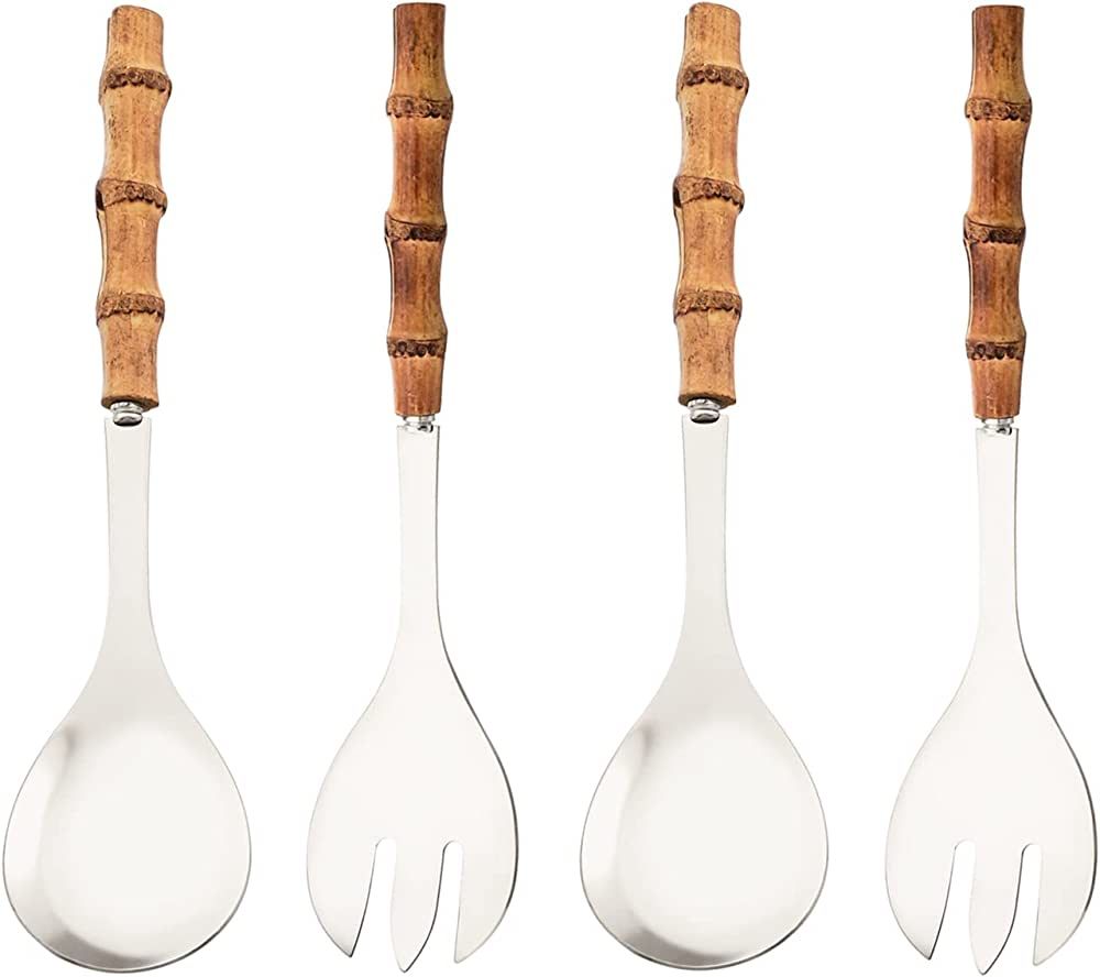 Uniturcky Serving Spoon and Fork Set, 304 Stainless Steel Serving Utensils with Natural Bamboo Ha... | Amazon (US)