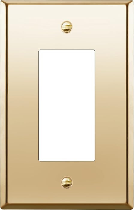 ENERLITES Decorator Switch or Receptacle Metal Wall Plate, Stainless Steel Outlet Cover, Corrosion Resistant, Mid-Size 1-Gang 4.88" x 3.11", Stainless Steel 201, 7731M-PB, Polished Brass | Amazon (US)