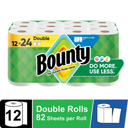 Bounty Paper Towels Select-A-Size White, 12 Double Rolls, 82 Sheets per Roll | Walmart (US)