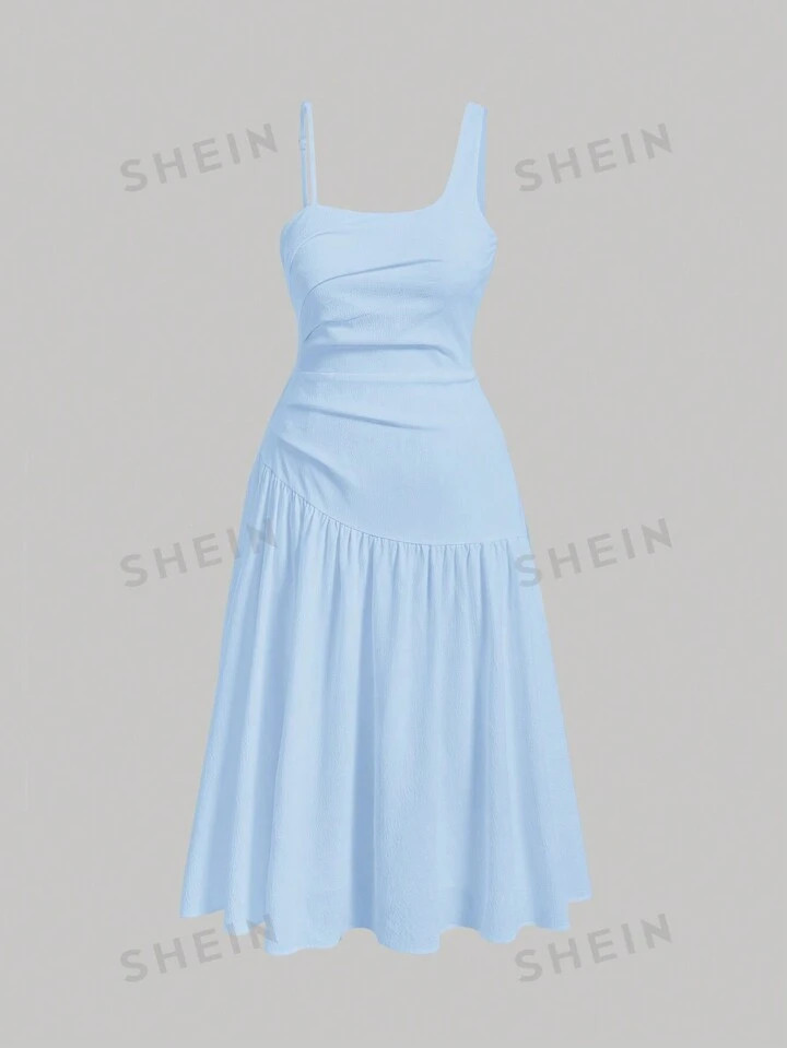 SHEIN MOD Plus Size Women's Gathered Irregular Shoulder Dress | SHEIN