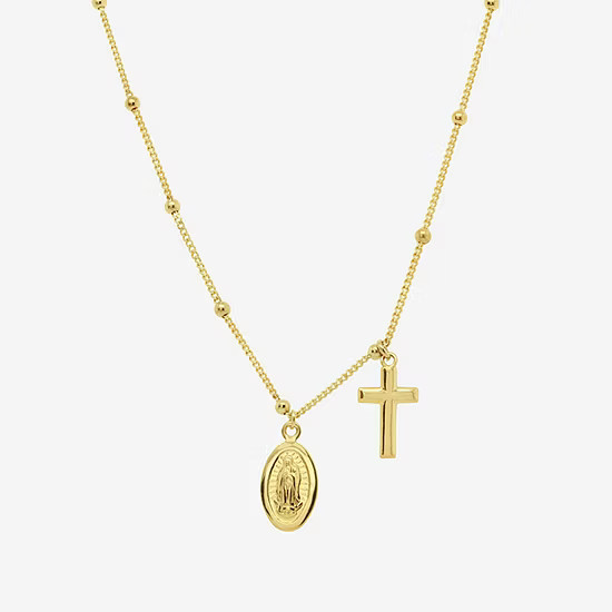 Womens 14K Gold Lady Of Guadalupe Oval Cross Pendant Necklace | JCPenney