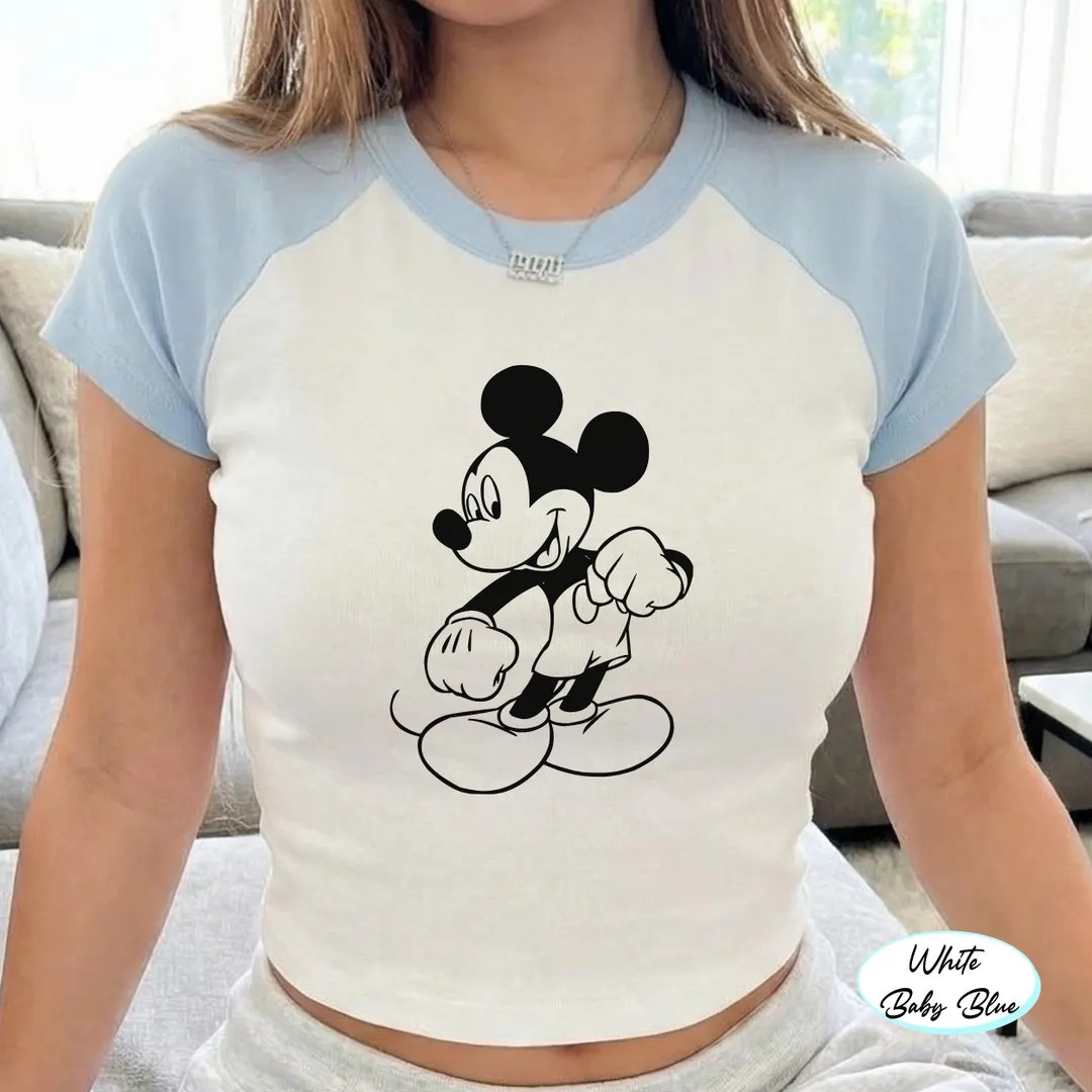 Retro Mickey Mouse Disney Raglan Baby Tee, Y2K 90s Style Mickey Crop Top, Vintage Disney Cartoon ... | Etsy (US)