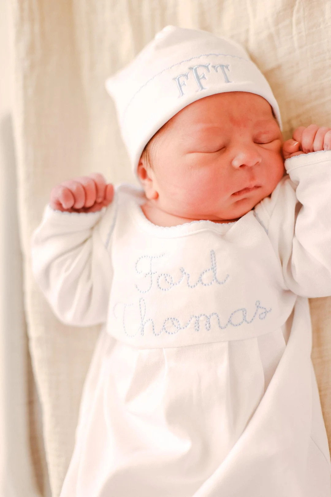 Baby boy coming home outfit, monogrammed gown, personalized gown and cap, pima cotton, baby showe... | Etsy (US)