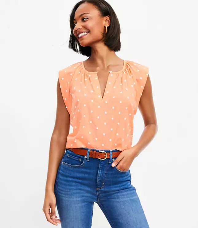 Dotted Flutter Sleeve Shell | LOFT